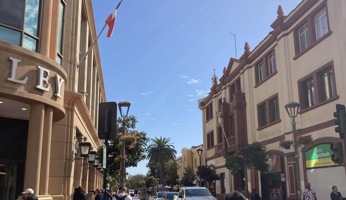 Colonial-style buildings line a La Serena street