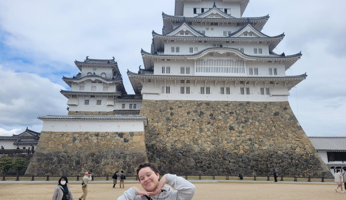 Author, Macks, posing in front of Himeji Castle.