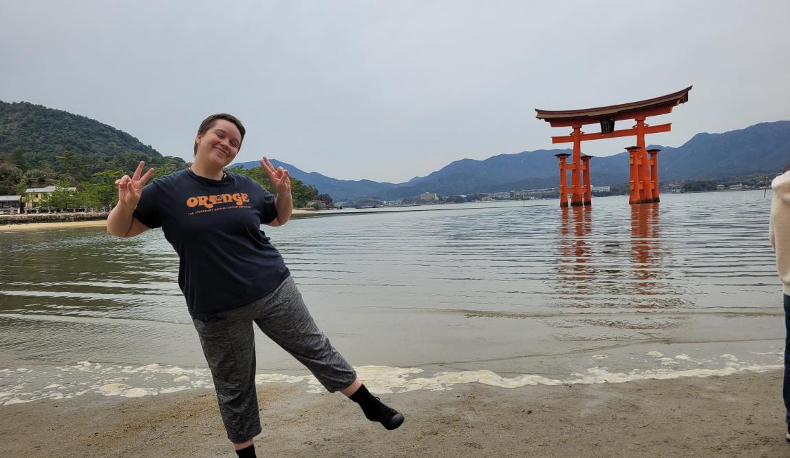 Author, Macks, standing in front of Itsukushima Shrine.