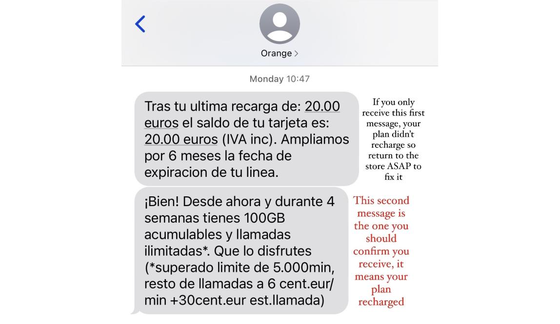 Orange recharge message