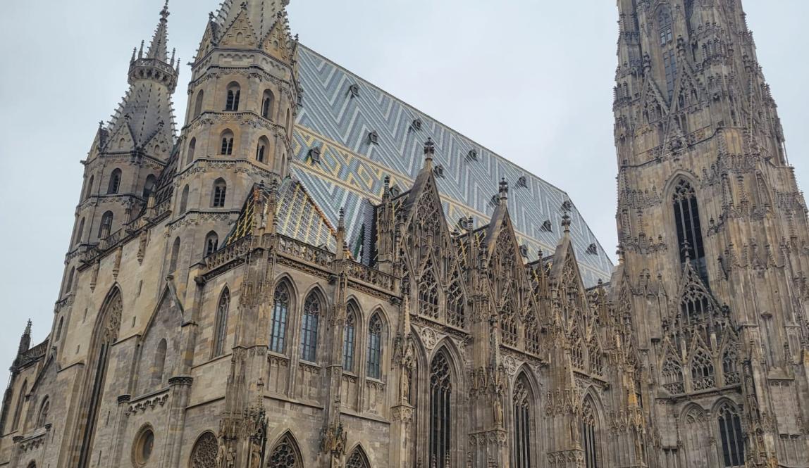 Shown is St. Stephen's Cathedral towering high in the city.