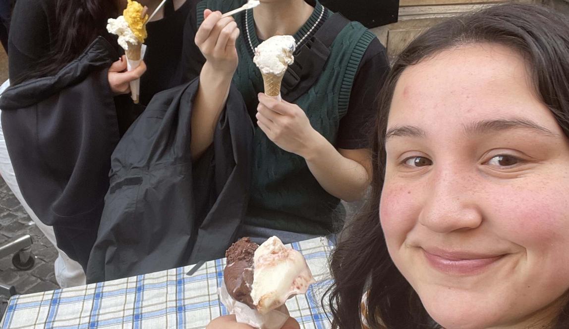 Me eating gelato with my friends