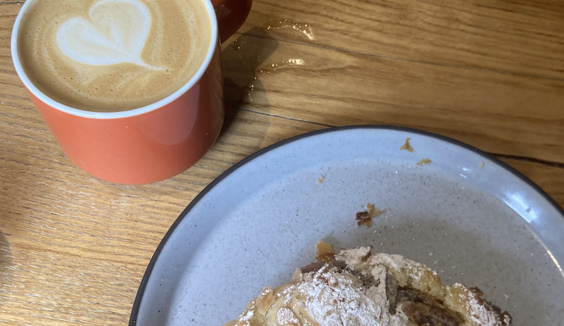 Cappuccino and almond croissant at Bread 41