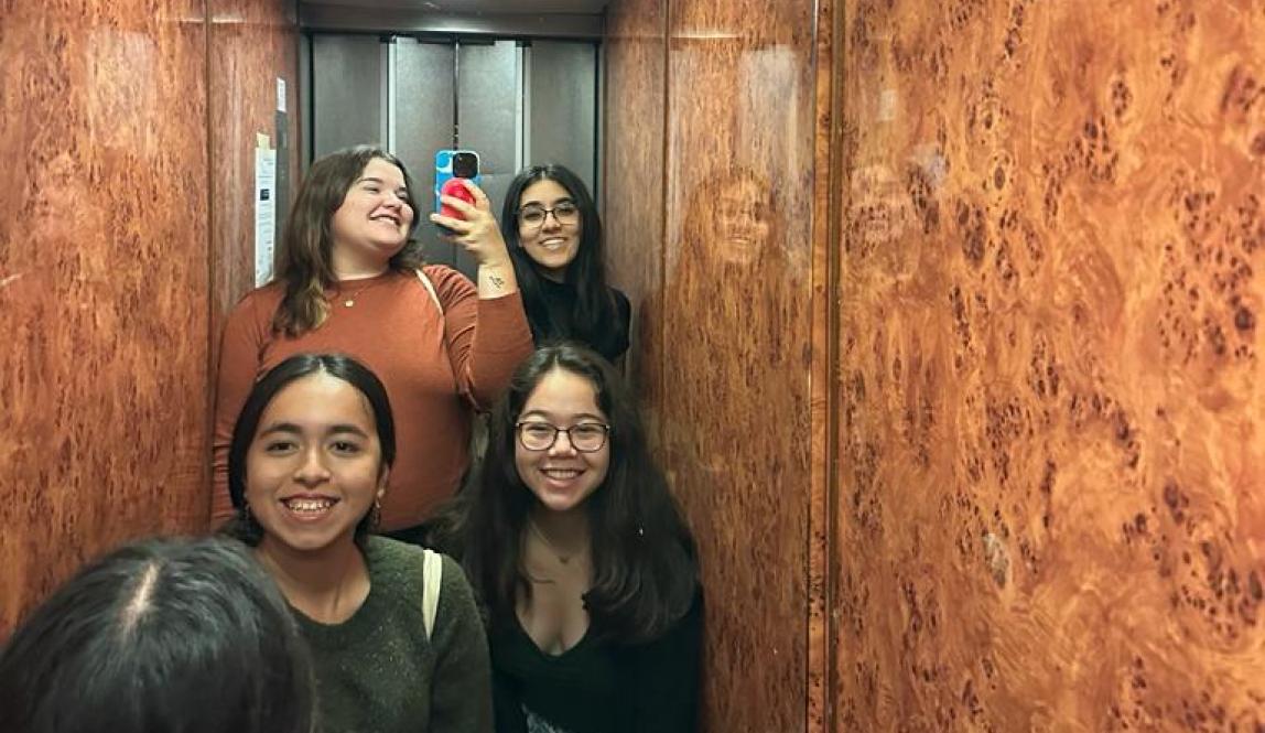 My friends & I in the elevator of our Airbnb.