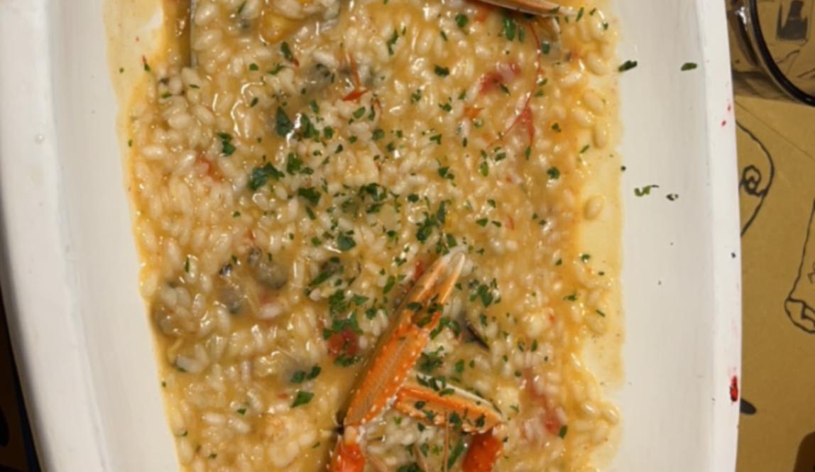 Plate of seafood risotto in Venice 