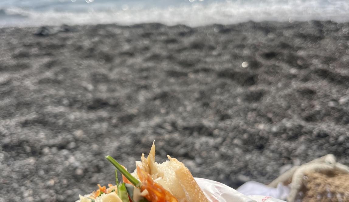 Spicy salami panino on the beach in Positano 
