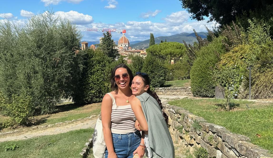 Photo of my friend Elz and I in a garden in Florence 