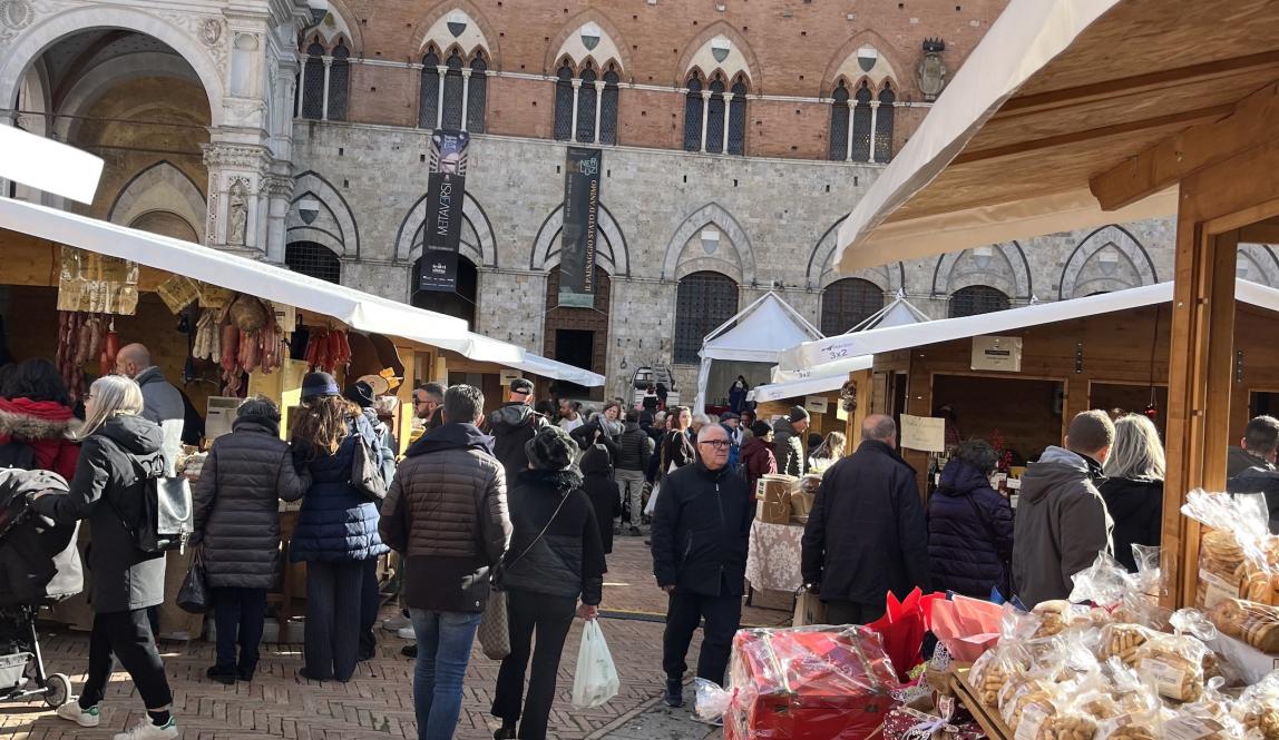 Photo of the booths at the Siena Christmas market 