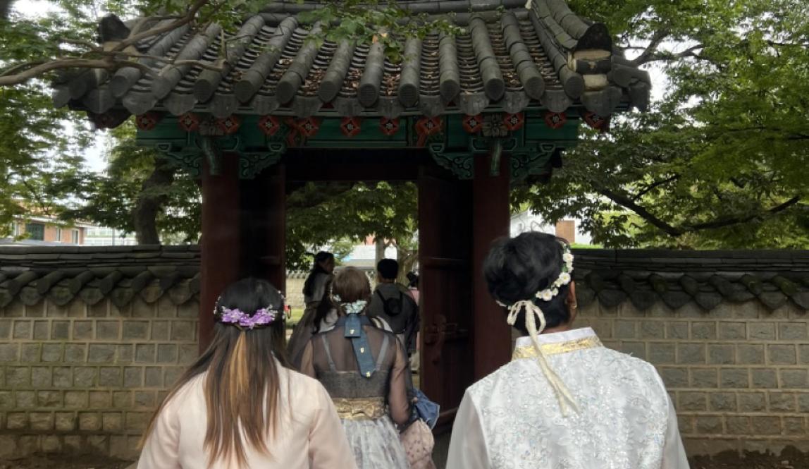 College students wearing hanbok