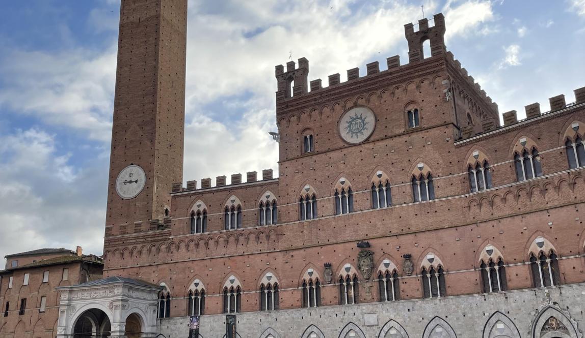 Medieval tower and square in Siena