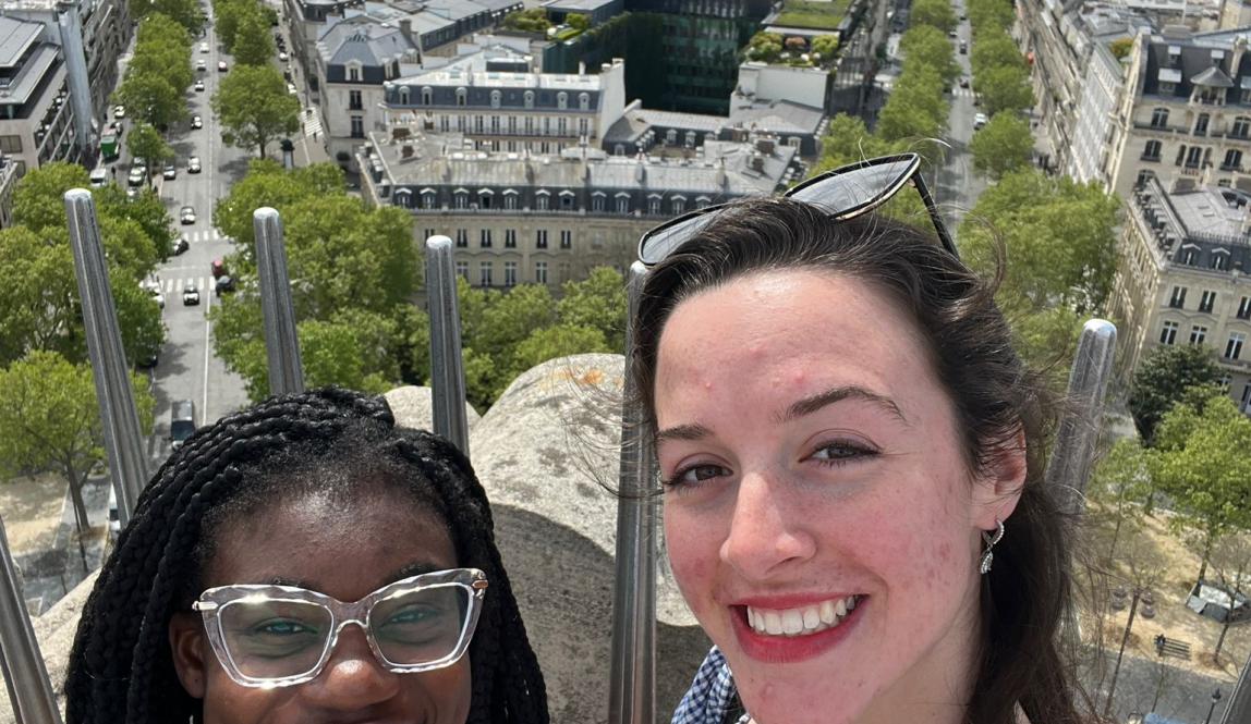 Two students at top of Arc de Triomphe