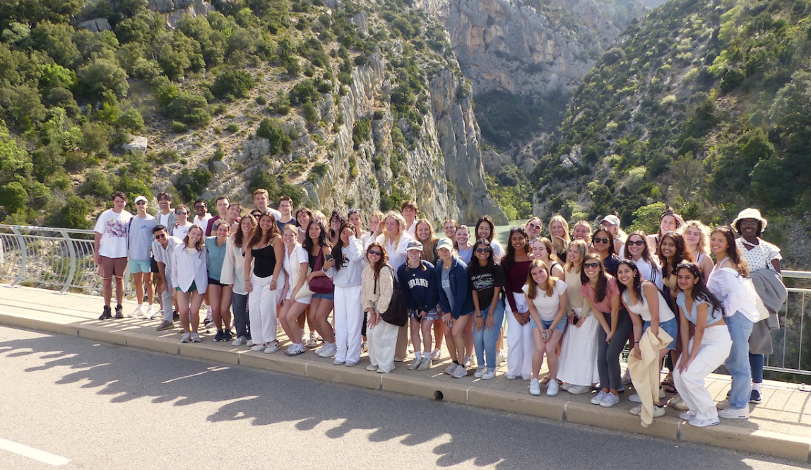 student group on bridge