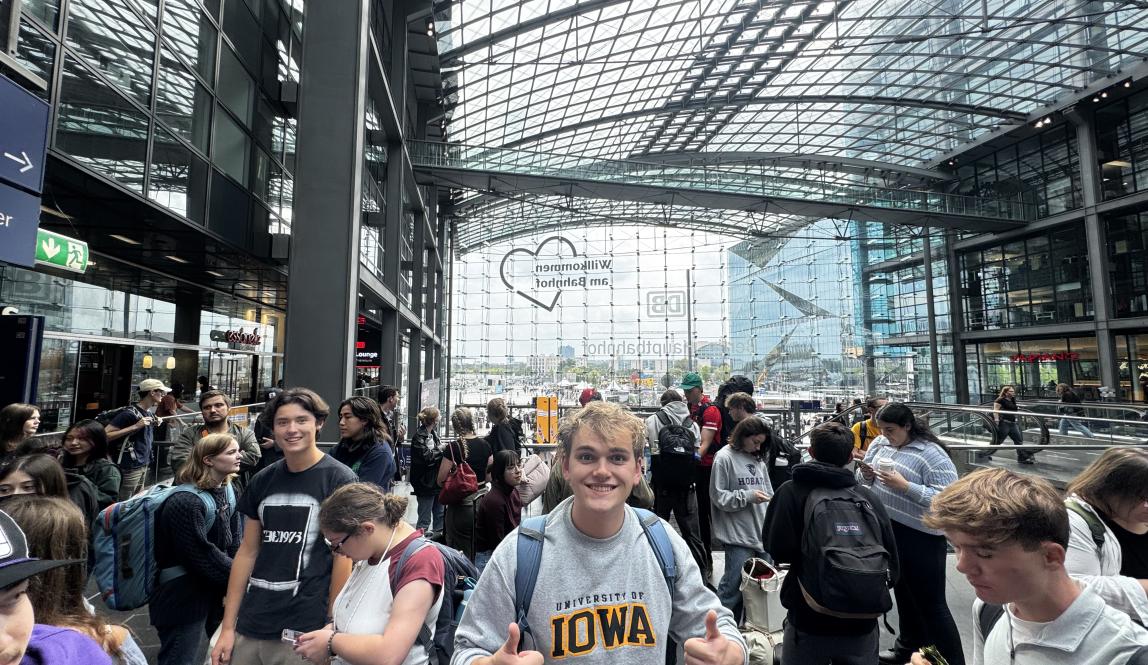 A crowd of people at a train station