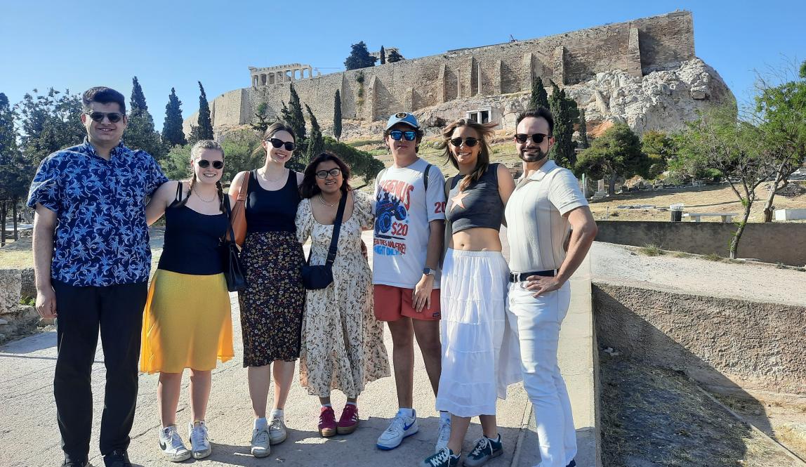 Student group in front of ruins in Athens, Greece