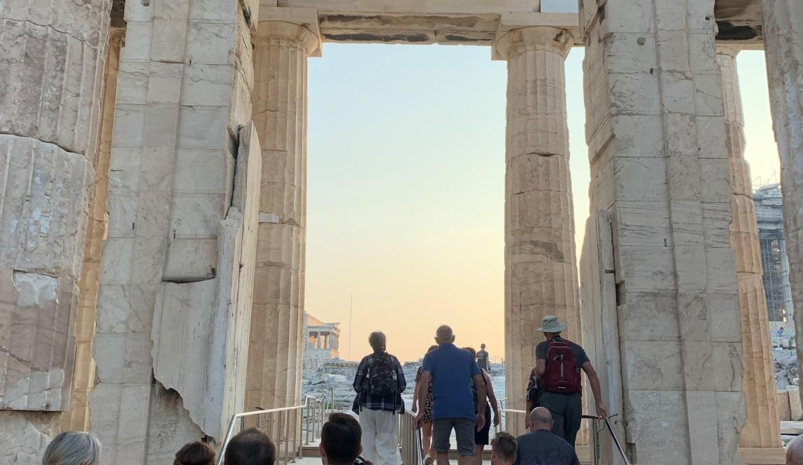 Student group walking through Acropolis