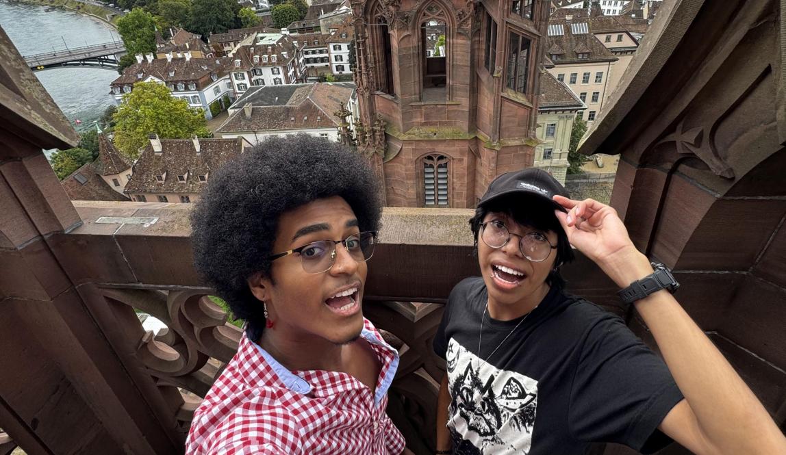 Two people posing for a selfie