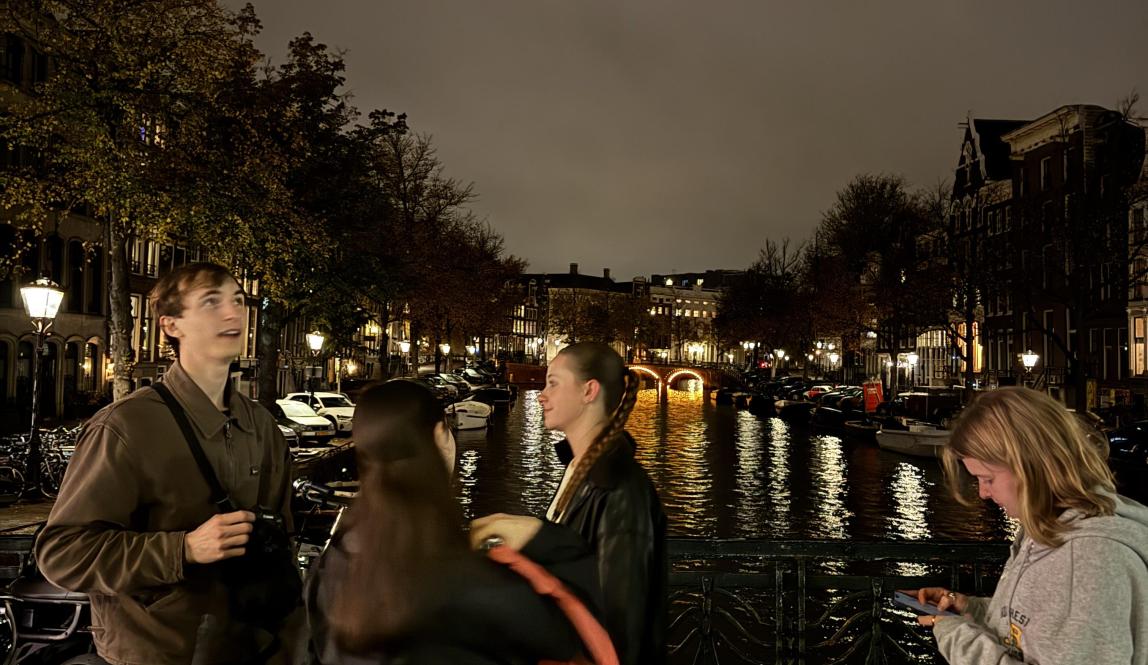 A group of people on a bridge