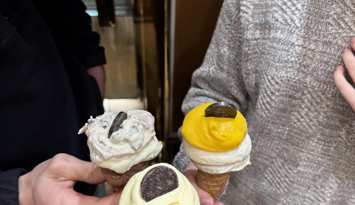 Three people holding gelato