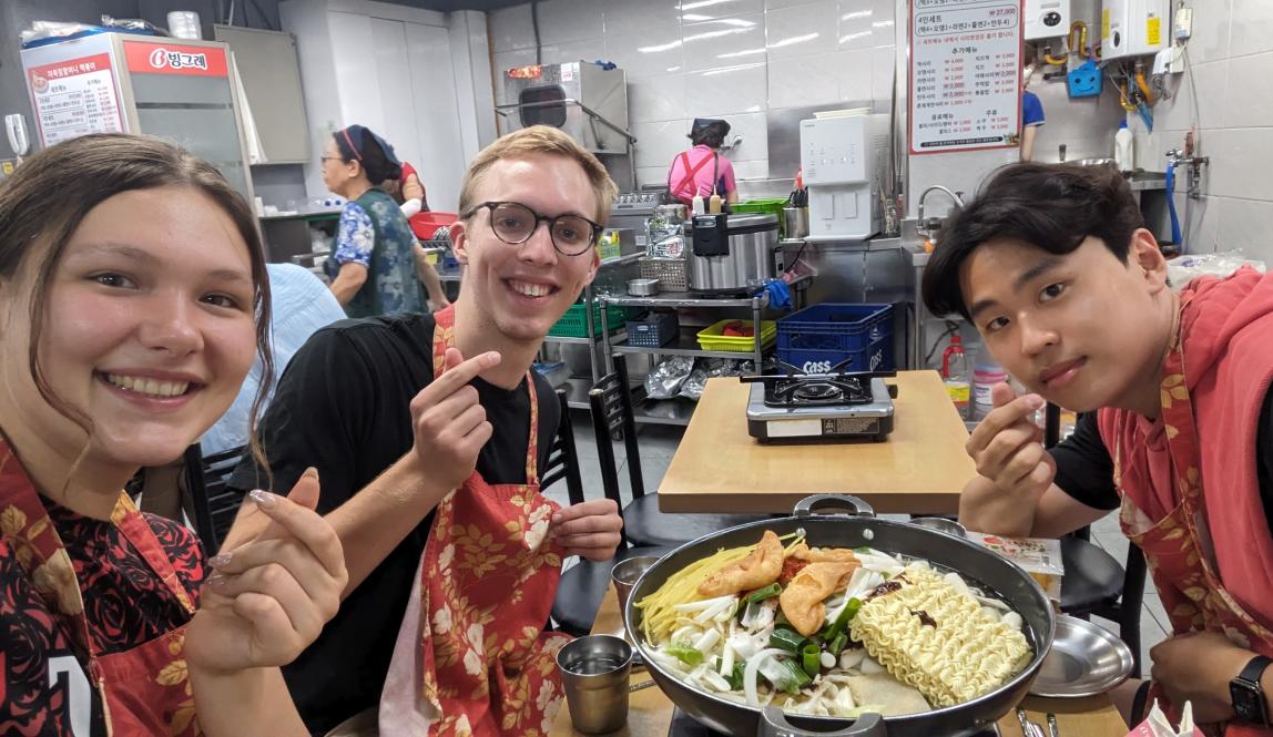 A photo of friends eating at Tteokbokki Restraunt in Seoul