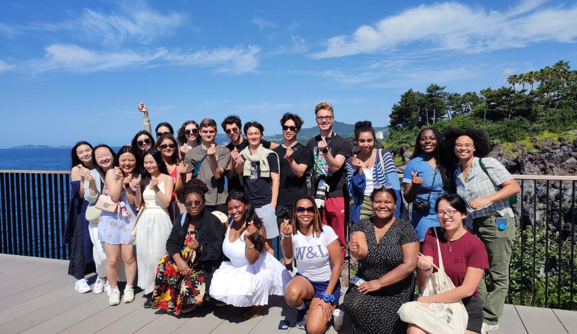 A photo of students smiling on a Washington and Lee Seoul CP Trip to Jeju