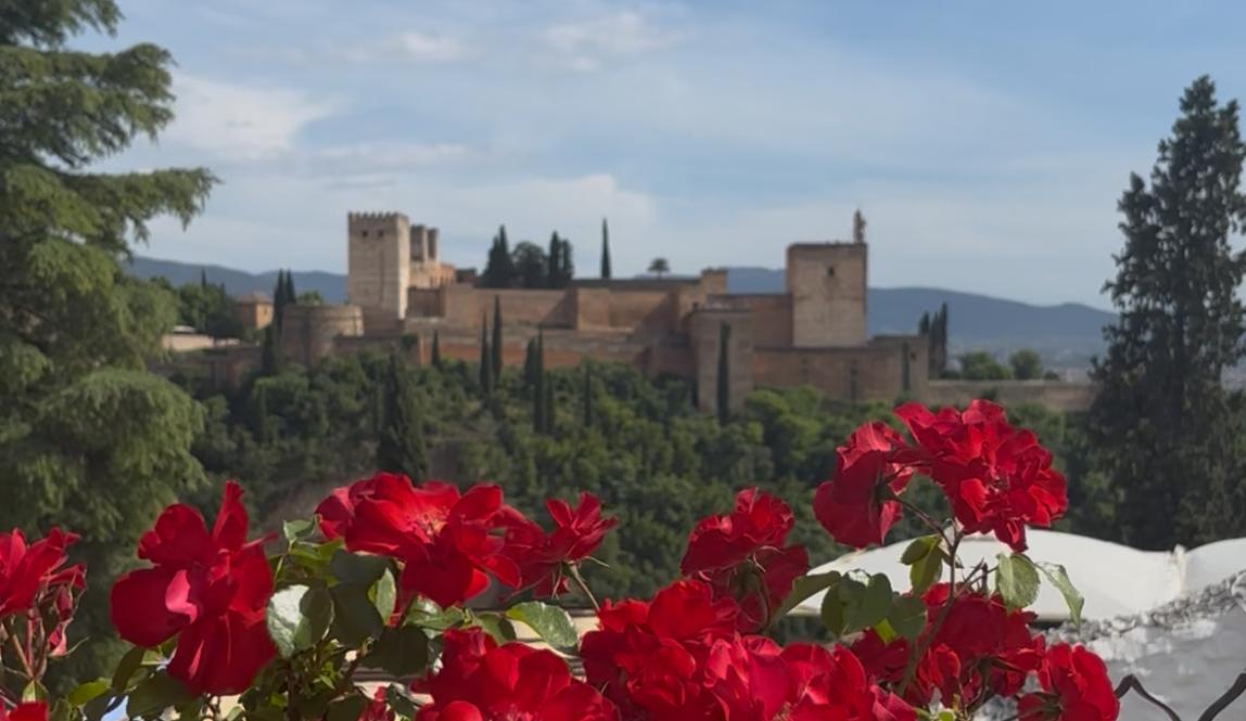 The Alhambra framed by roses