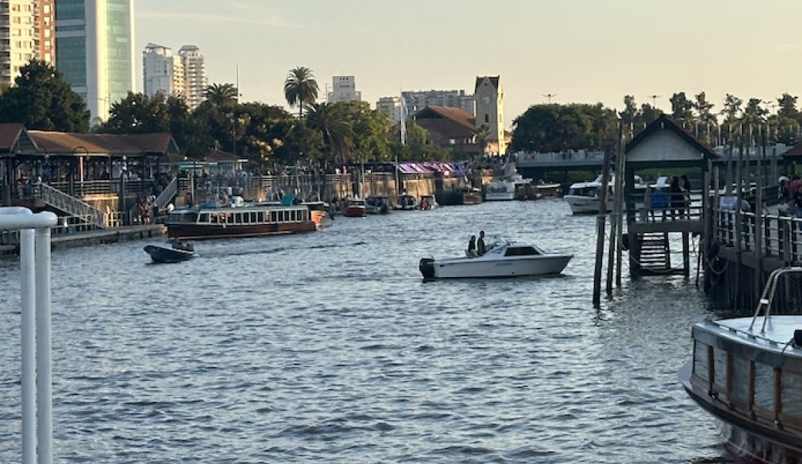 Beautiful view of Tigre with both the river canals and high-rise buildings in the back