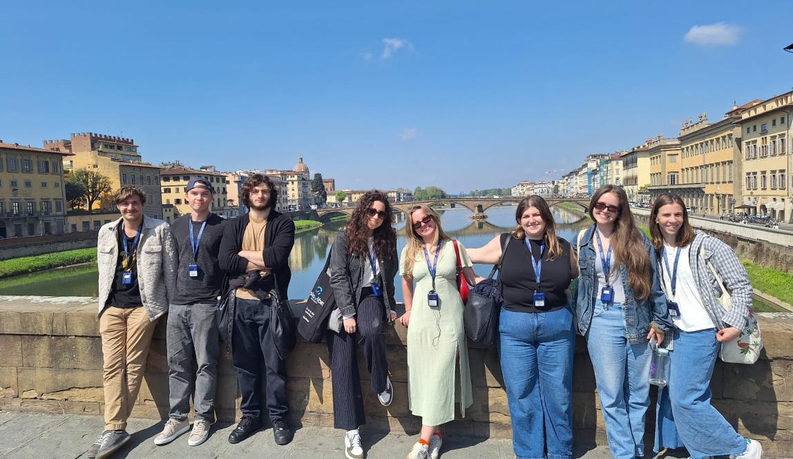 group of students on bridge in florence