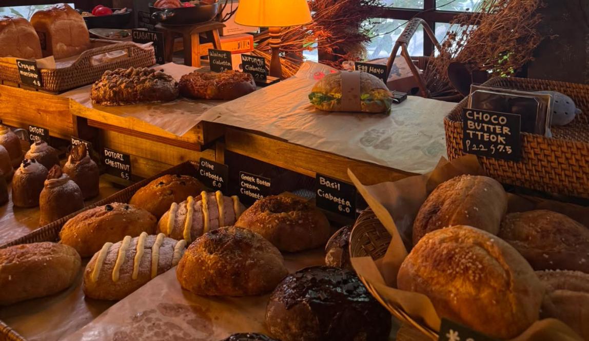 An assortment of pastries in a cafe.