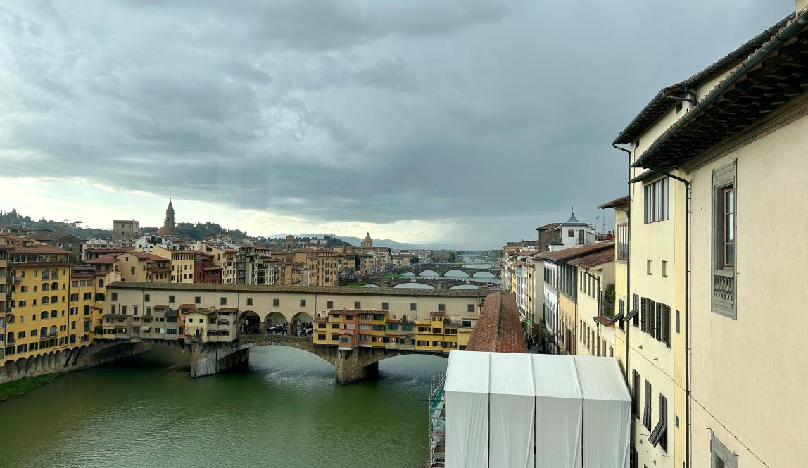 View of river and bridge in Florence Italy