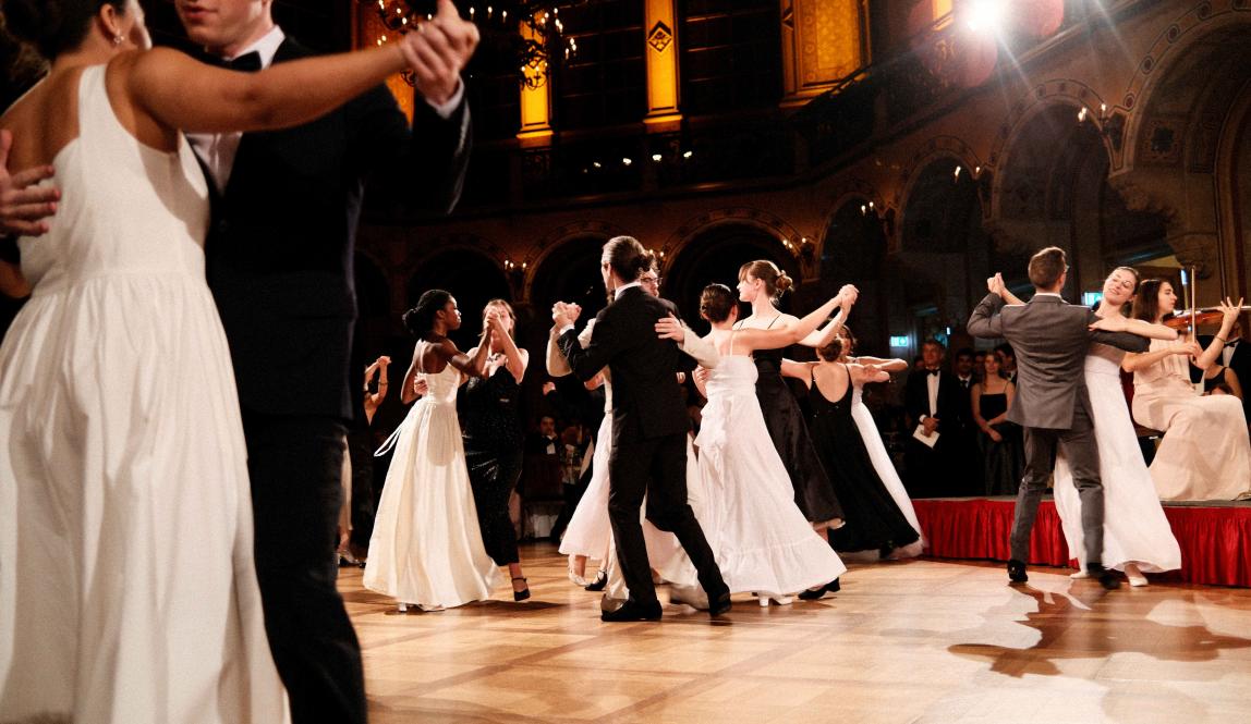Students Waltzing at a traditional Viennese Ball in Austria.