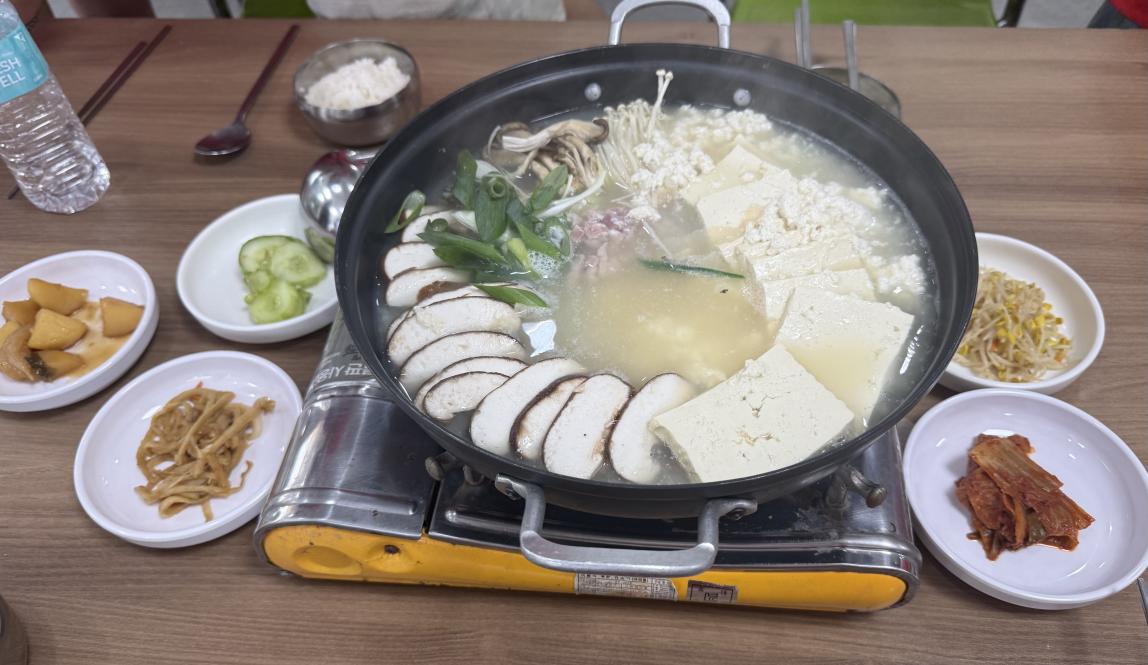 A large pot of tofu soup