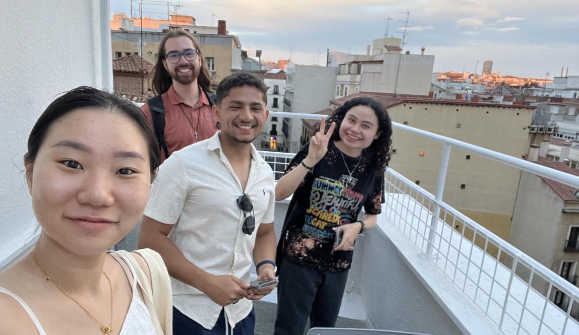 IES Abroad Madrid students enjoying the sunset on a rooftop terrace