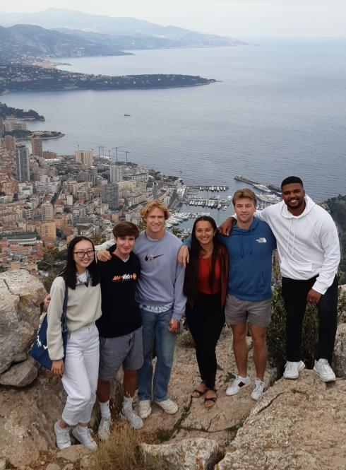 Group of students standing on a hilltop in Nice