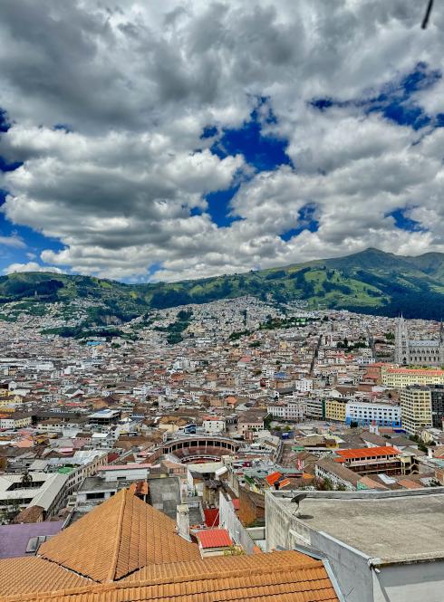 an aerial view of Quito on a sunny day