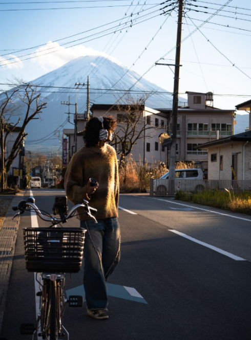 Student with bike in Tokyo