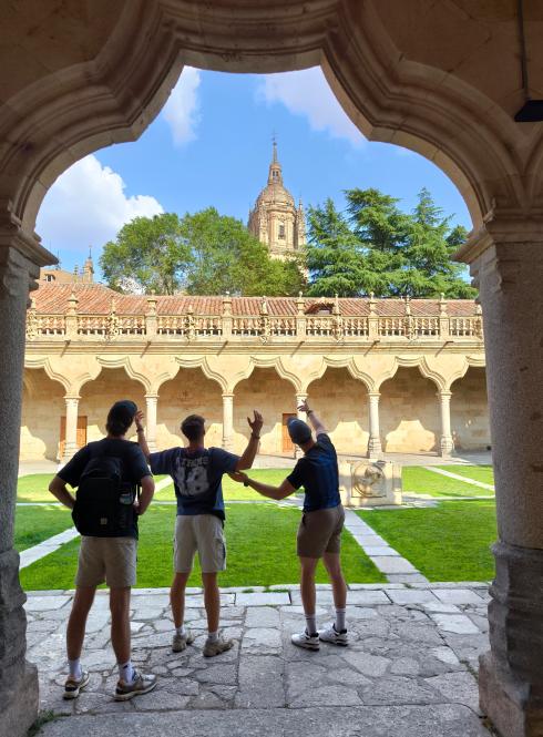 Students in historic university building in Salamanca