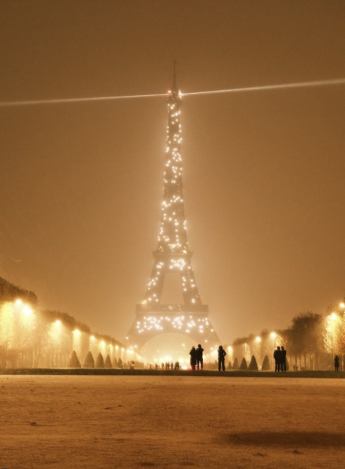 Eiffel Tower lit up at night