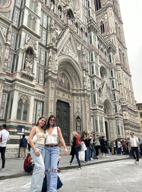 Two girls in front of the Duomo in Florence