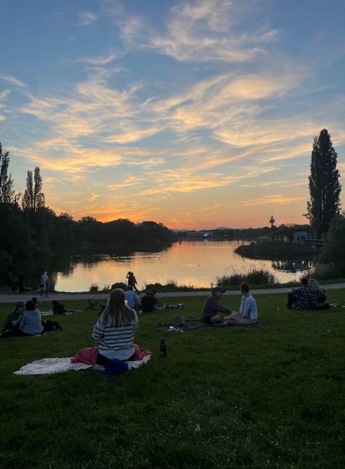 Sunset at Seepark in Freiburg, Germany.