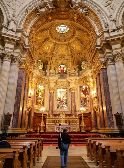 Exploring the inside of the gilded Berlin Cathedral.