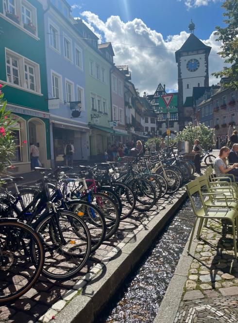 Main modes of transportation are bikes in Freiburg, Germany.