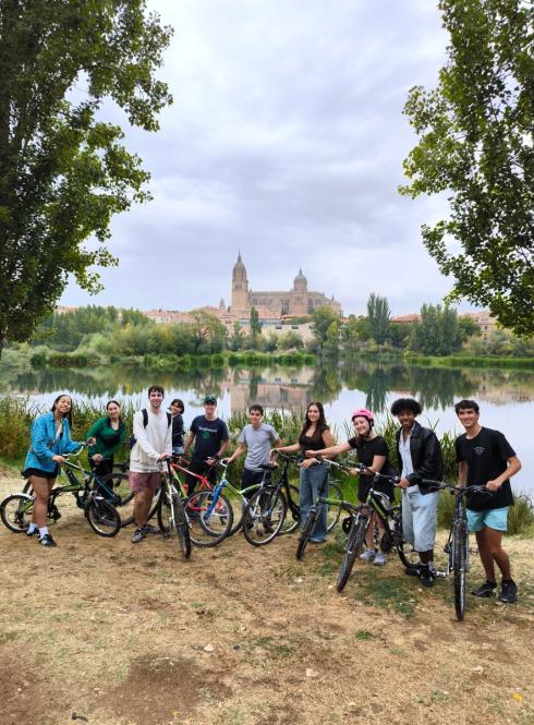 IES Abroad Salamanca students on a bike tour through the city