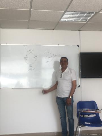 Prof. Rachid at the board in Darija class