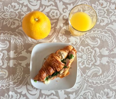 A typical croissant breakfast at our homestay.