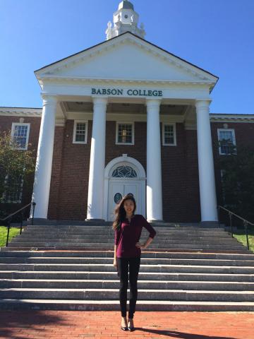 Me representing my college, go Babson! I just delivered my first rocket pitch that day. This was also my profile picture for a while. 
