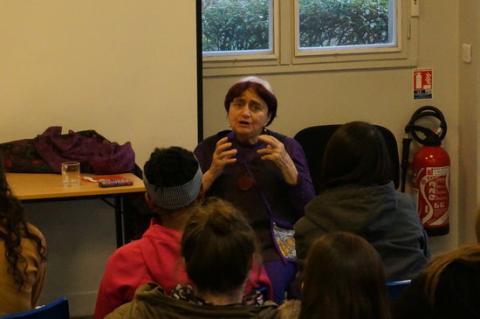 Agnès Varda answering questions at the IES Abroad Paris French Studies Center