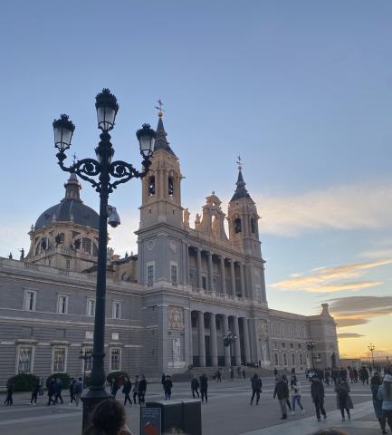 Picture of the Palacio Real in Madrid near sunset. 