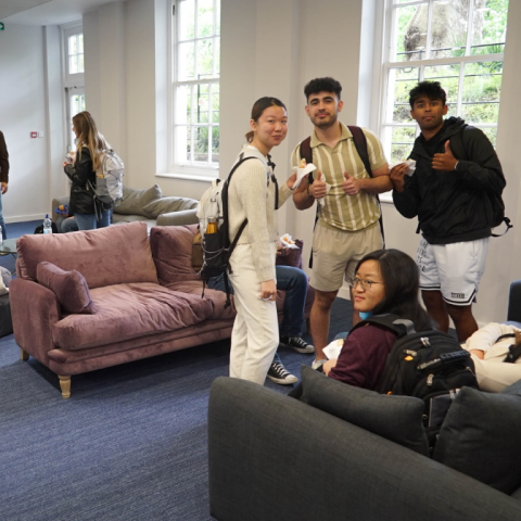 Students on couches in the IES Abroad London Center.