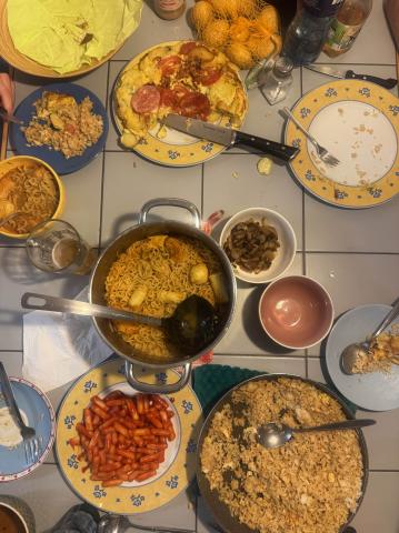 Many dishes on a table