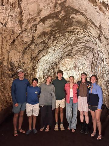 IES students in a lava tunnel
